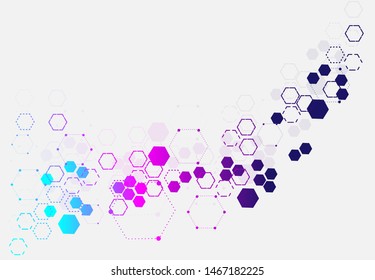 Abstract hexagonal molecular structures in technology and science style. Medical scientific design for banner, poster, cover, print.  Background genetic biotechnology from colorful geometrical figures