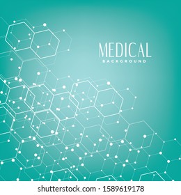 Abstract hexagonal molecular structures in technology background and science style. Medical substance and molecules design