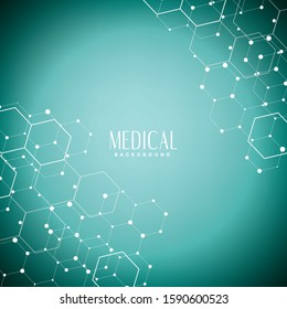 
Abstract hexagonal molecular structures in technology background and science style. Medical substance and molecules design