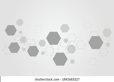 Resumen del fondo tecnológico de estructuras moleculares hexagonales. Ilustración del vector