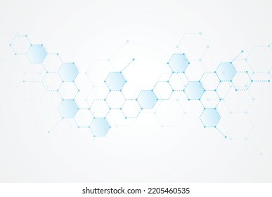 Abstrakte hexagonale molekulare Strukturen auf technischem Hintergrund und wissenschaftlichem Stil. Medizinisches Design. Vektorgrafik