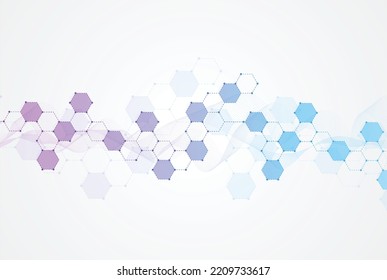 Resumen de estructuras moleculares hexagonales en el trasfondo tecnológico y el estilo científico. Diseño médico. Ilustración del vector