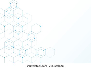 Resumen de estructuras moleculares hexagonales en el trasfondo tecnológico y el estilo científico. Diseño médico. Ilustración del vector