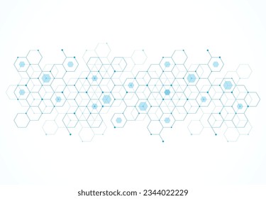 Abstract hexagonal molecular structures in technology background and science style. Medical design. Vector illustration