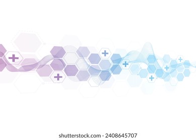 Abstract hexagonal molecular structures in technology background and science style. Medical design. Vector illustration