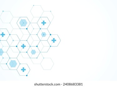 Abstract hexagonal molecular structures in technology background and science style. Medical design. Vector illustration