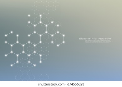 Abstract Hexagonal Molecule Background, Genetic And Chemical Compounds, Scientific Or Technological Concept Vector Illustration