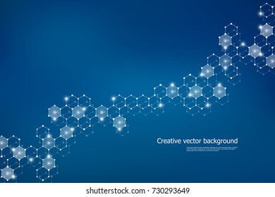 Abstract hexagonal molecule background, genetic and chemical compounds system. Geometric graphics and connected lines with dots. Scientific and technological concept, vector illustration