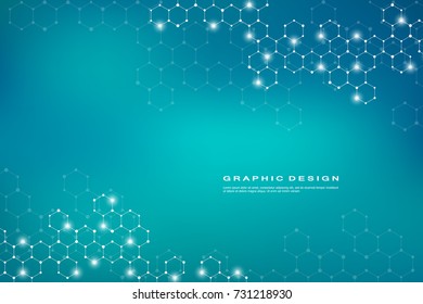 Abstract hexagonal molecule background, genetic and chemical compounds system. Geometric graphics and connected lines with dots. Scientific and technological concept, vector illustration