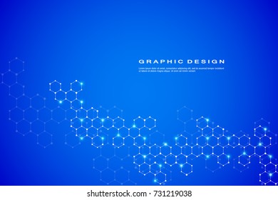 Abstract hexagonal molecule background, genetic and chemical compounds system. Geometric graphics and connected lines with dots. Scientific and technological concept, vector illustration