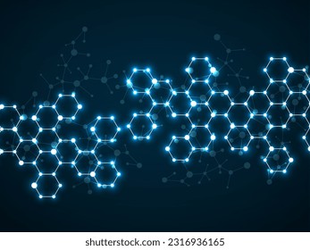 Abstract hexagonal molecules, glowing molecular structure of DNA. Technology background and science design