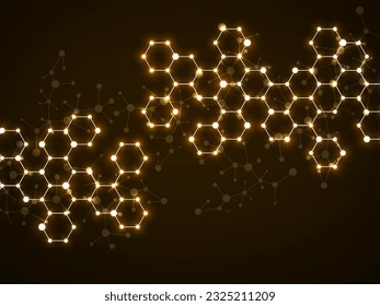 Abstrakte hexagonale Moleküle, leuchtende molekulare Struktur der DNA. Technologie-Hintergrund und Wissenschaftsdesign