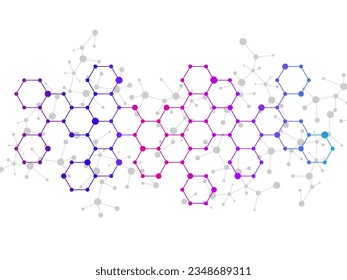 Abstract hexagonal molecules, molecular structure of DNA. Technology background and science design