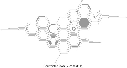 Abstract hexagonal network design with interconnected lines and nodes. Ideal for technology, science, and futuristic themes