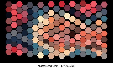 Abstract hexagonal pattern on a black background. Wavy geometric backdrop