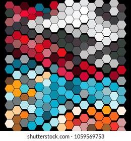 Abstract hexagonal pattern on a black background. Wavy geometric backdrop