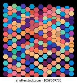 Abstract hexagonal pattern on a black background. Wavy geometric backdrop