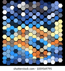 Abstract hexagonal pattern on a black background. Wavy geometric backdrop