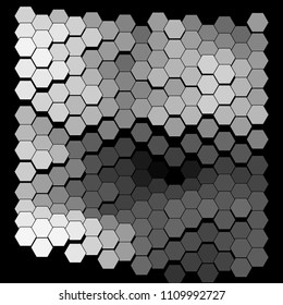 Abstract hexagonal pattern on a black background.  Colorful geometric backdrop.