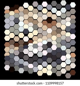 Abstract hexagonal pattern on a black background.  Colorful geometric backdrop.