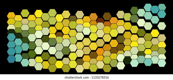 Abstract hexagonal pattern on a black background. Wavy geometric backdrop.
