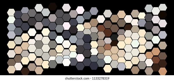 Abstract hexagonal pattern on a black background. Wavy geometric backdrop.