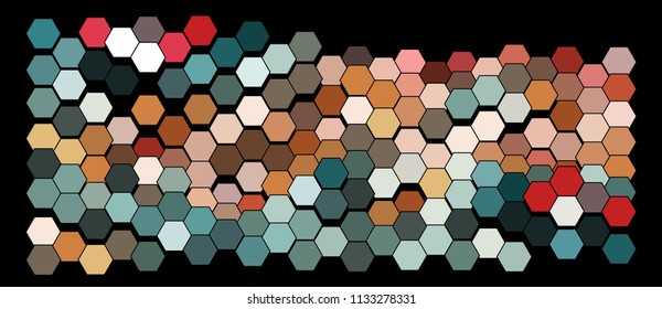 Abstract hexagonal pattern on a black background. Wavy geometric backdrop.