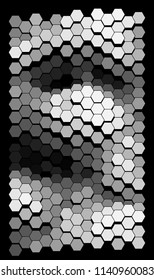 Abstract hexagonal pattern on a black background.  Colorful geometric backdrop.