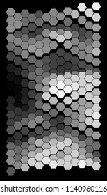 Abstract hexagonal pattern on a black background.  Colorful geometric backdrop.