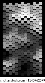 Abstract hexagonal pattern on a black background. Wavy geometric backdrop.