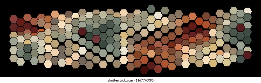 Abstract hexagonal pattern on a black background.  Colorful geometric backdrop.