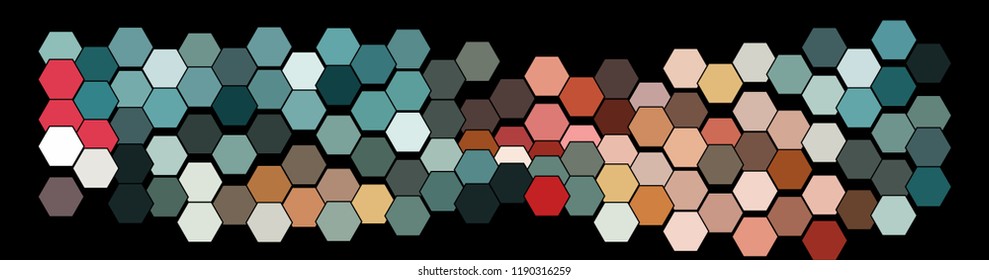 Abstract hexagonal pattern on a black background. Wavy geometric backdrop.