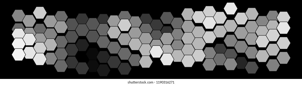 Abstract hexagonal pattern on a black background. Wavy geometric backdrop.