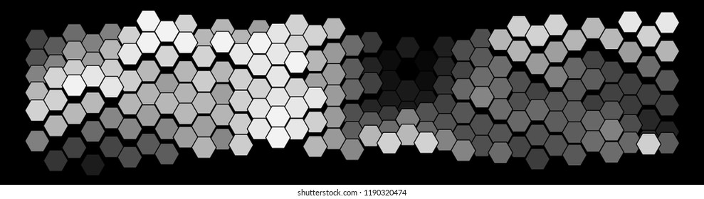Abstract hexagonal pattern on a black background. Wavy geometric backdrop.