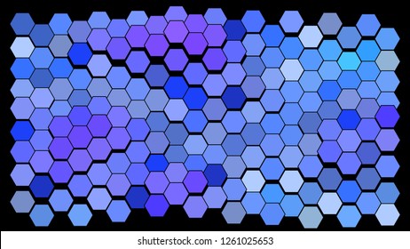 Abstract hexagonal pattern on a black background. Wavy geometric backdrop.