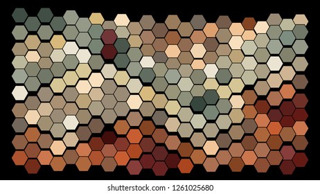 Abstract hexagonal pattern on a black background. Wavy geometric backdrop.