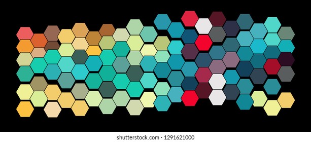 Abstract hexagonal pattern on a black background. Wavy geometric backdrop.