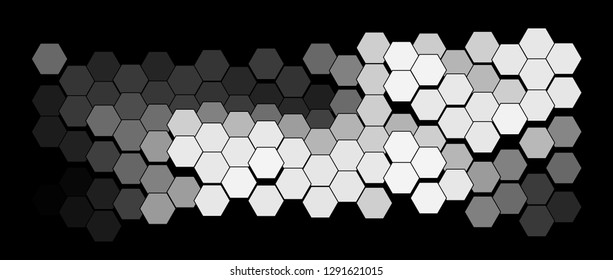Abstract hexagonal pattern on a black background. Wavy geometric backdrop.