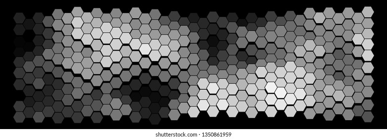 Abstract hexagonal pattern on a black background. Wavy geometric backdrop.