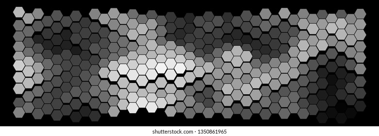 Abstract hexagonal pattern on a black background. Wavy geometric backdrop.