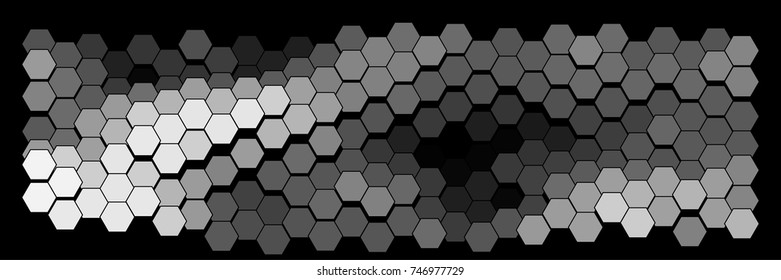 Abstract hexagonal pattern on a black background. Wavy geometric backdrop