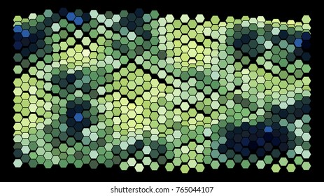 Abstract hexagonal pattern on a black background. Wavy geometric backdrop
