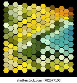 Abstract hexagonal pattern on a black background. Wavy geometric backdrop
