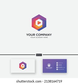 Abstract hexagonal Play button logo design modern gradient