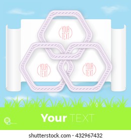 Abstract Hexagonal  Rings Chain Composition Vector on White Board for Your Flat Quote Design