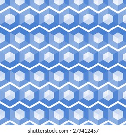Abstract hexagonal seamless pattern in white and blue