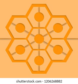 Abstract hexagonal shape made from cardboard, merged by tapes. Papercut style, eps 10
