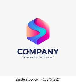abstract hexagonal shape vivid color, bright colorful logo and icon design template  for business. Vector illustration