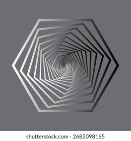 Abstract hexagonal spiral. Geometric optical illusion. Monochrome linear pattern. Vector futuristic design. EPS 10.