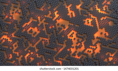 Abstract hexagonal surface. Geometric futuristic vector. Mosaic with electric sparks